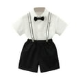 thumbnail image 2 of NAISIBABY Boys School Uniform Outfits, Short Sleeve Bowtie Shirt and Overall Shorts Gentleman Sets 2-Piece White 1T, 2 of 3