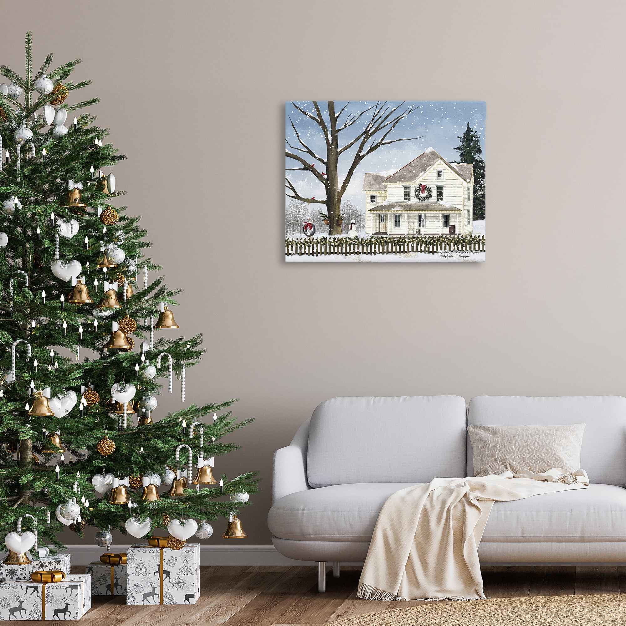 Stupell Industries Charming Winter Neighborhood Landscape Painting Gallery Wrapped Canvas Art Print Wall Art, 40 x 30