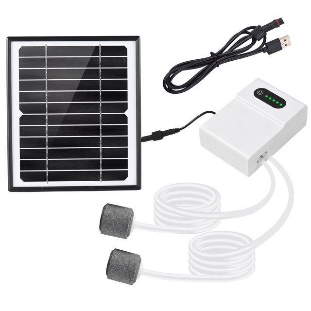 Bomba de oxigenación Kit de bomba de aire de oxígeno con energía solar de 5W / 6V para tanque de peces de acuario Oxigenador Aireador de oxígeno Bomba de aire solar 2 modos de trabajo con panel sol
