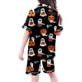 thumbnail image 6 of JAJAHO Halloween Kids Pajamas Set Boys Girls Satin 3 Piece Short Sleeve Sleepwear With Pants And Shorts 3-13Y, 6 of 7
