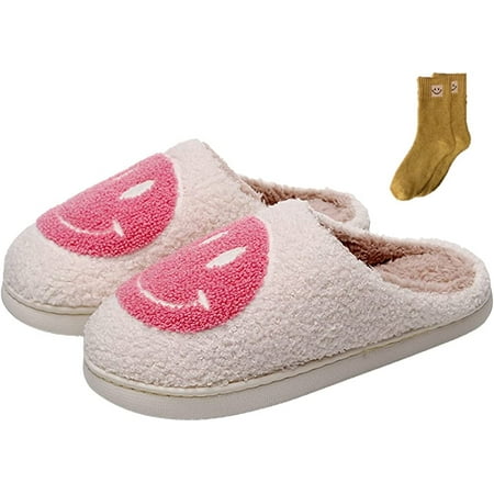 

Smiley Face Slippers for Women Men Soft Plush Non-Slip Comfy Plush FleeceComfy Warm Cloud Slide Smile Face Slippers Home Shoes Slip-on Unisex