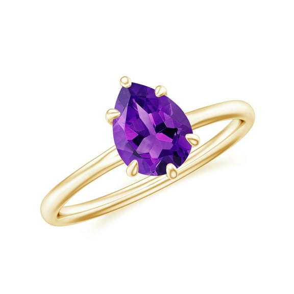 1.20 CT Pear Shaped 6-Prong Set Solitaire Amethyst Engagement Ring in Sterling Silver/ Yellow Gold Plated Promise Wedding Band Ring February Birthstone Jewelry, Ring Size 5