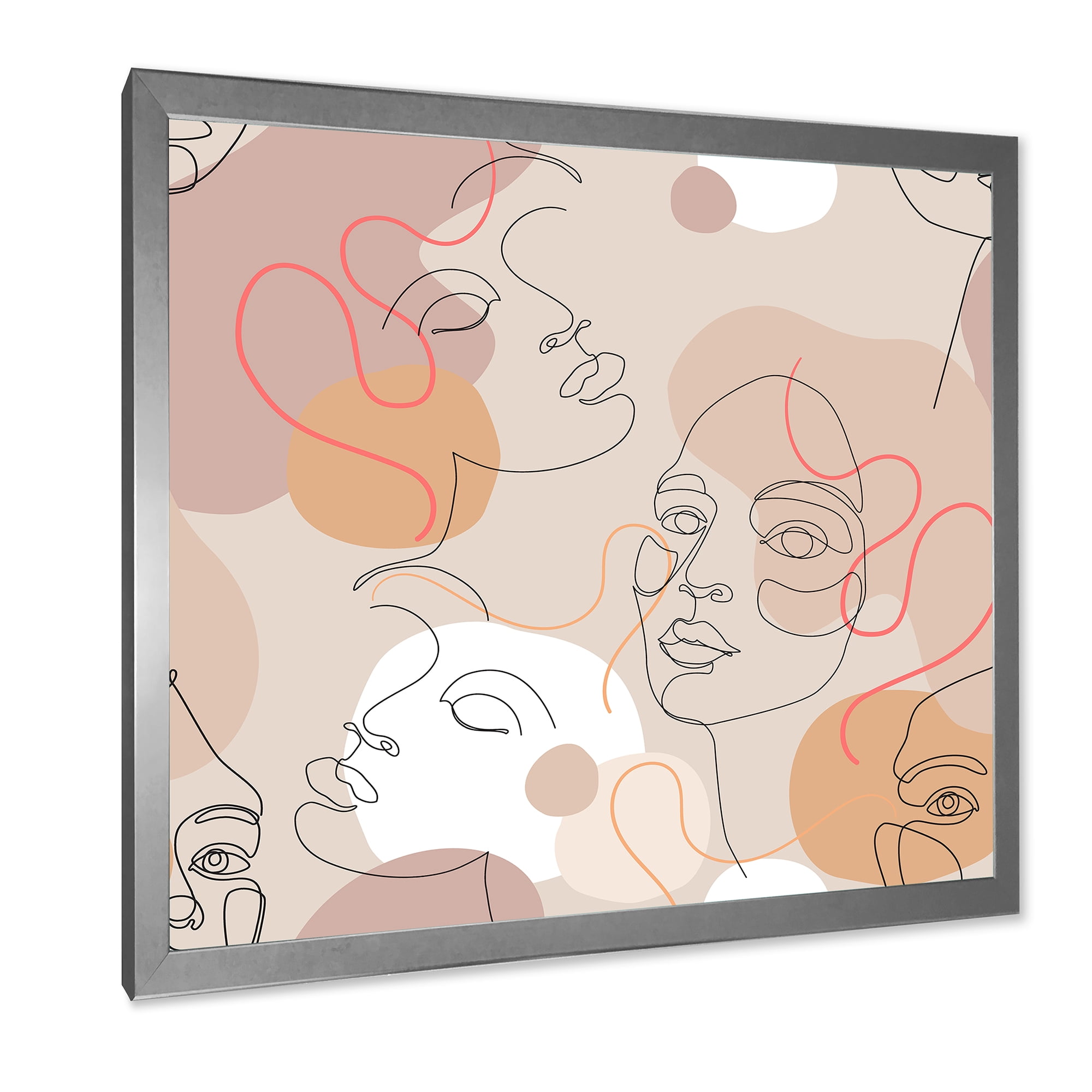 Designart 'Abstract Woman Portraits With One Line ' Modern Framed Art Print