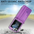 thumbnail image 6 of SaniMore for Samsung Galaxy Z Flip 5 (6.7" 2023) Case, PU Leather Skin with Card Slots Detachable Crossbody Lanyard Stylish Embossed Flower Anti-scratch Anti-drop Shockproof Girly Shell, Purple, 6 of 8