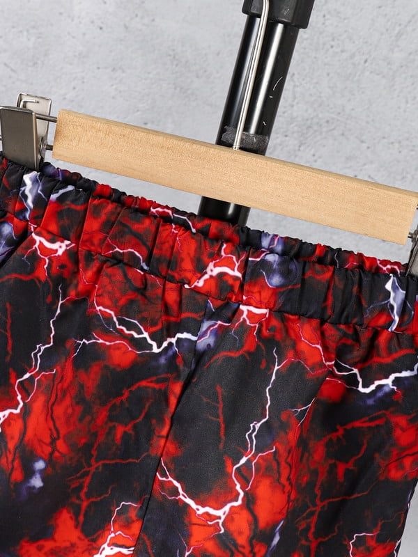 11-12 Years Big Boys Kids Boys Clothes Lightning Print Splice Summer T-shirts Elastic Shorts 2PCS Outfits Sets Black