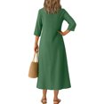 thumbnail image 4 of Robe Tailleur pour Femme Robe pour Femmes Longue Robe Bohème de Plage Élégante Robe Maxi Robe à Col en V Robe à Manches 3/4 Vert Foncé m, 4 of 5
