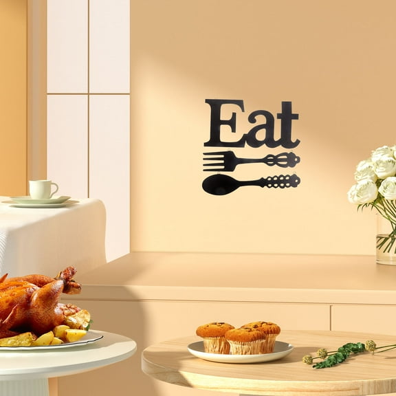 UPGRATOR Farmhouse Kitchen Wall Decor EAT Sign Fork and Spoon Kitchen Decor Black Basswood 1 Set