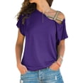 thumbnail image 1 of Plus Size Women Cross Cold Shoulder T-shirt Summer Casual Short Sleeve Loose Tops, 1 of 2