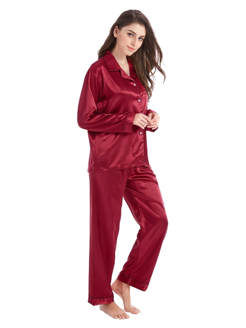TONY AND CANDICE Women's Satin Pajama Set - Short Sleeve Button-Down Top & Shorts, Silk-Like Nightwear