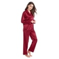 thumbnail image 3 of Tony & Candice Women's Classic Satin Pajama Set Adult Sleepwear (XL,Burgundy with Black Piping), 3 of 4