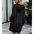 thumbnail image 4 of Vestido sudadera Manga larga Bolsillo Color puro Cuello en V Hasta la rodilla Vestido suéter informal para mujer Negro L, 4 of 6