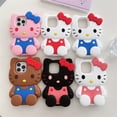 thumbnail image 2 of Cute 3D Hello Kitty Bow Leg Stand Case for iPhone 16 15 14 13 12 Pro Max iPhone 11 Cartoon Shockproof Silicone Holder Back Cover, 2 of 13