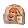 thumbnail image 2 of thinsony Kids Tableware Set 5Pcs Baby Bamboo Fiber Cartoon Bowl Animal Dinnerware Set Toddler Cup Spoon Fork, 2 of 5