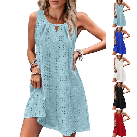 Womens Swimsuit Cover Up Hollow Out Crochet Coverups Sleeveless Beach Dress Tank Bikini Cover Ups - Knit Swimwear Mesh Bathing Suit Hollow Out Dress - Summer Vacation Travel Dress 2026 Black L