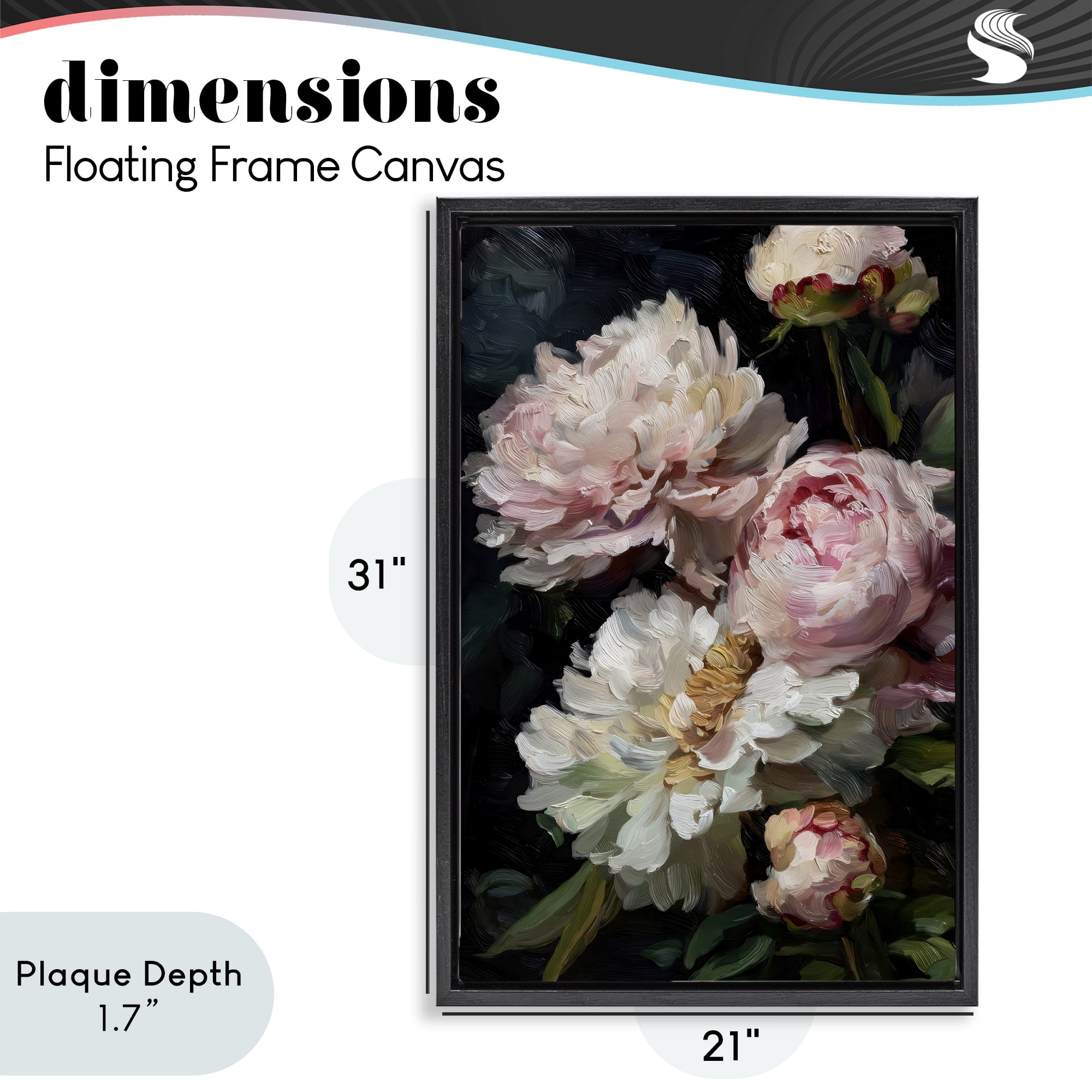 Stupell Industries Soft And Moody Peonies Black Framed Floater Canvas Wall Art, design by Petal Prints Design