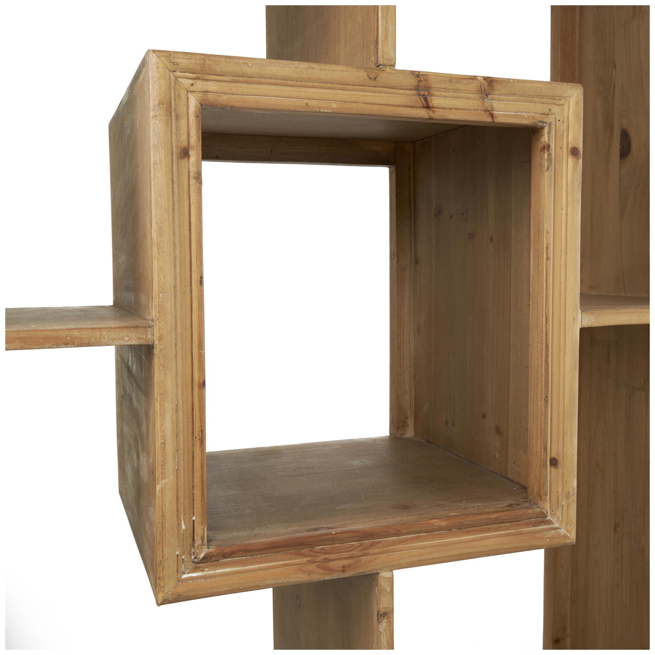DecMode 35" x 70" Light Brown Wooden Geometric Bookcase 4-Tier Shelving Unit with Black Tapered Legs, 1-Piece