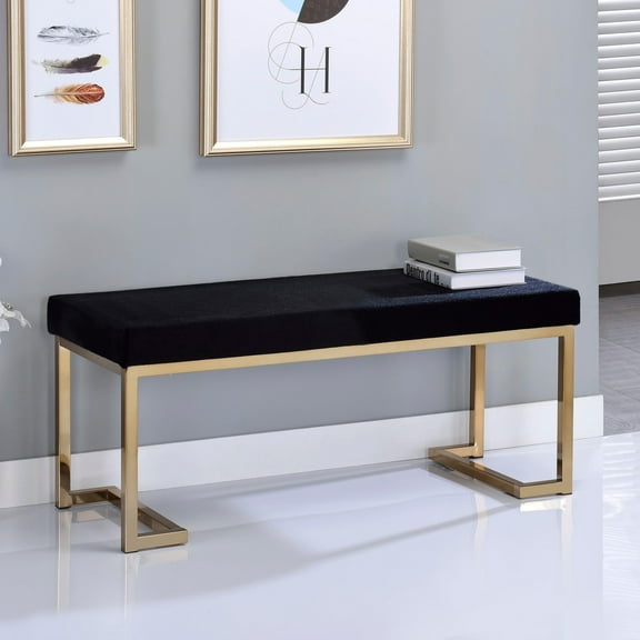 Gzxs 40" End of Bed Bench with Champagne Metal Legs, Fabric Upholstered Footrest Stool for Living, Dining Room, Entryway and Hallway, Black