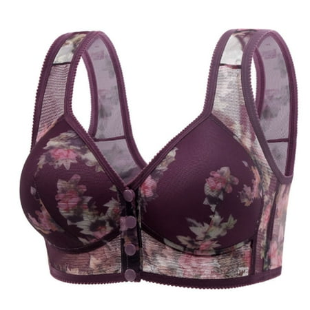 Gvdentm No Underwire Front Closure Womans Bras Comfort Senior Wireless Snap Closing Bra(Purple 42)