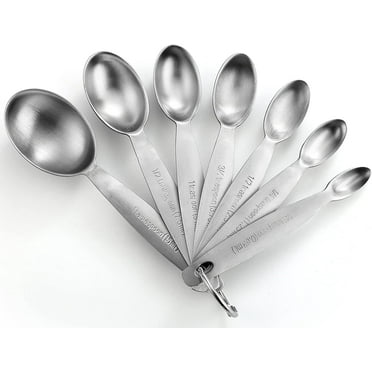 Oval Stainless Steel Metal Measuring Spoons Set, Easy to Read Dual Measurements for Dry and Liquid Ingredients, Medicine and More, Kitchen Essentials, Set of 7