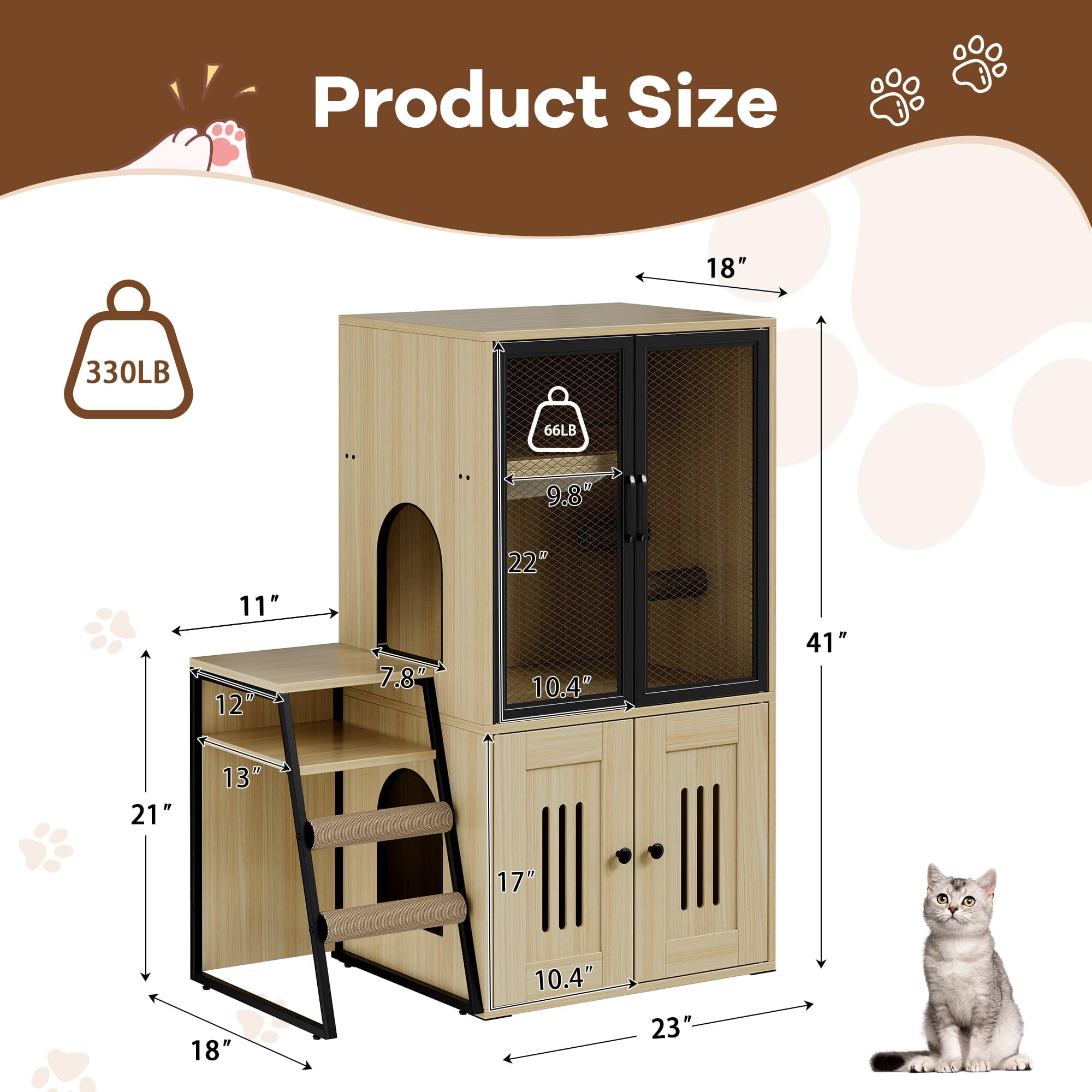 Huisuilinss Cat Litter Box Enclosure With Platform,Double Layer Hidden Litter Box Furniture With Doors,Indoor Cat House With Ladder,Litter Box Cabinet With Storage Space,Cat Washroom