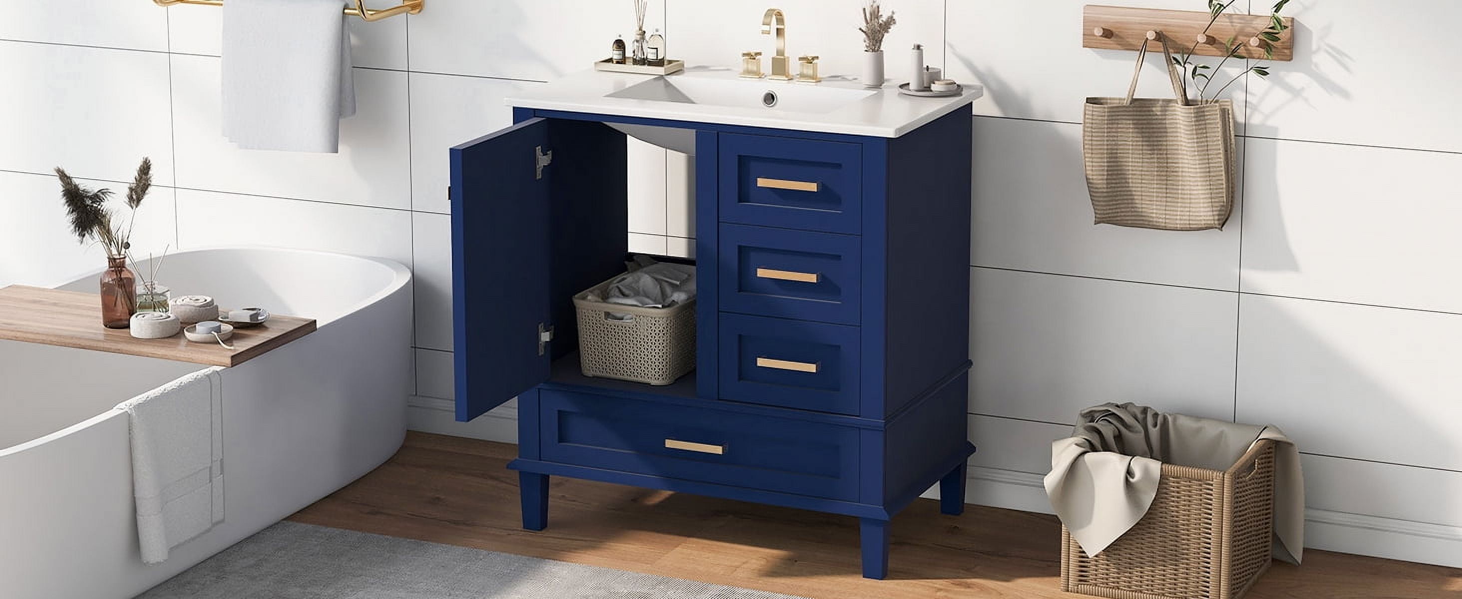 Harper & Bright Designs 30" Bathroom Vanity, Bathroom Cabinet with Sink Combo Set, Bathroom Storage Cabinet with Soft Closing Door and 3 Drawers, Blue