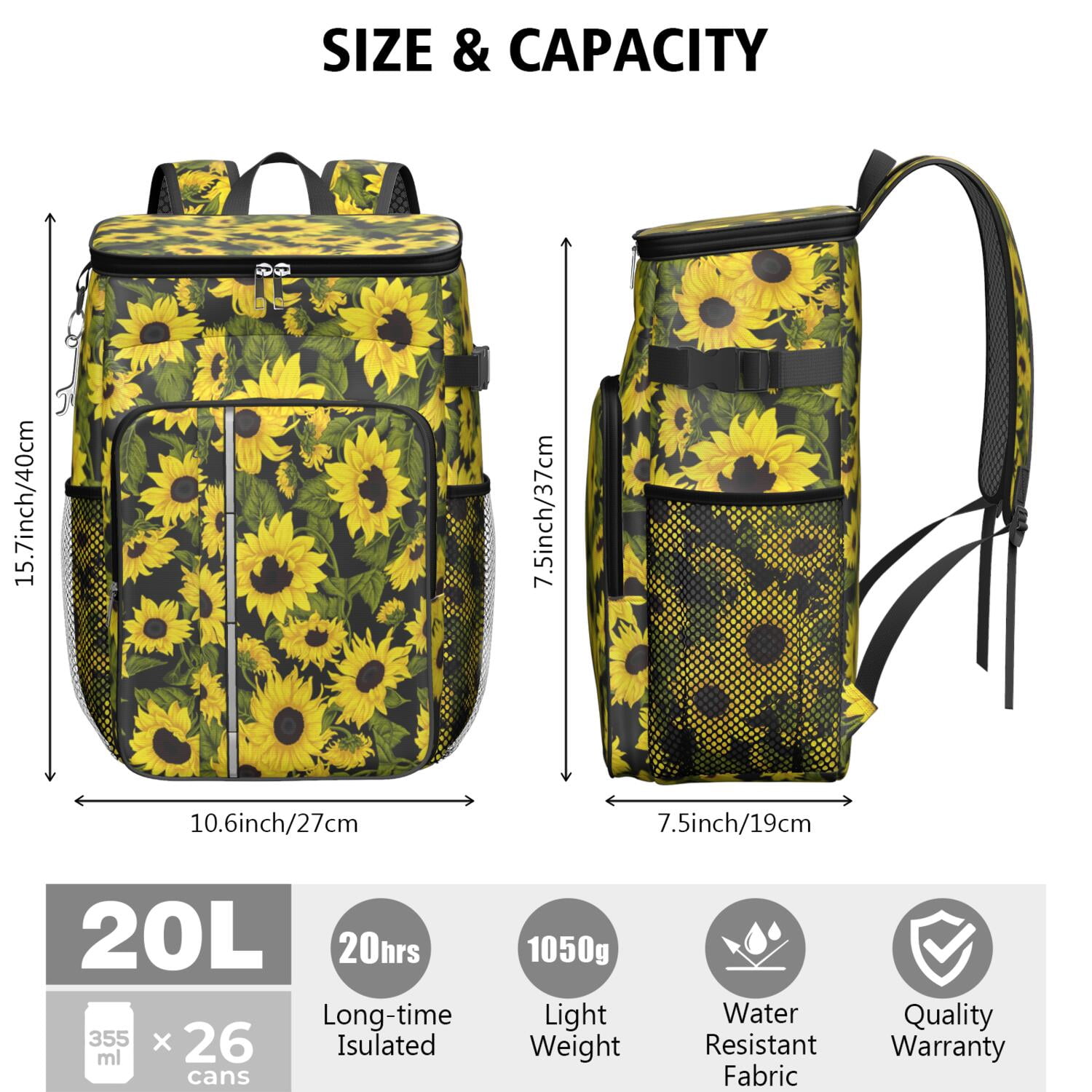 Travel Cooler Bag - Sunflower Camping Beer Cooler Backpack with Bottle Opener- Waterproof Insulated Picnic Backpacks - Cooler Bag for Beach