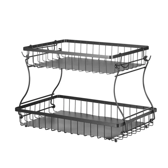 2 Tier Fruit Basket and Banana Hanger Kitchen Countertop Storage Stand for Fresh Fruits Vegetables