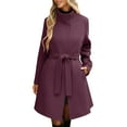 thumbnail image 2 of ClodeEU Women's Wool Blend Trench Coat With Belt,Trendy Stand Collar Button Coat With Pockets Purple,Womens Plus M, 2 of 8