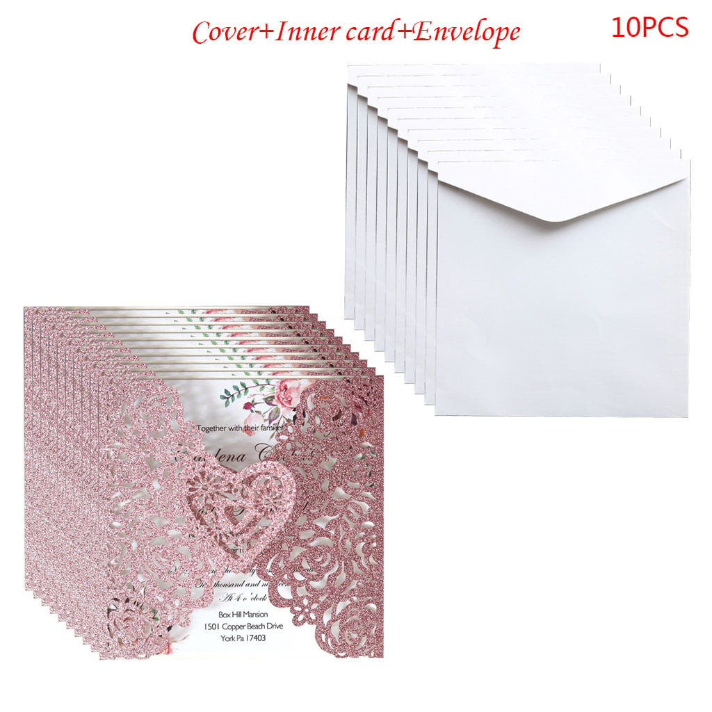 10pcs/set Laser Cut Hollow Rose Shape Wedding Invitations Card Party Supplies 