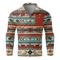 thumbnail image 4 of VBARHMQRT off the Shoulder Sweatshirt Male Autumn and Winter Long Sleeve Sweatshirt Flannel Retro Ethnic Style Print Hoodless Button Pocket Sweatshirt Top, 4 of 4