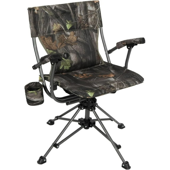 RedSwing 360° Swivel Hunting Chairs for Ground Blinds, Folding Camping Chair for Adults, Camo Hunting Seat with Hard Arms for Outdoor Fishing Camping