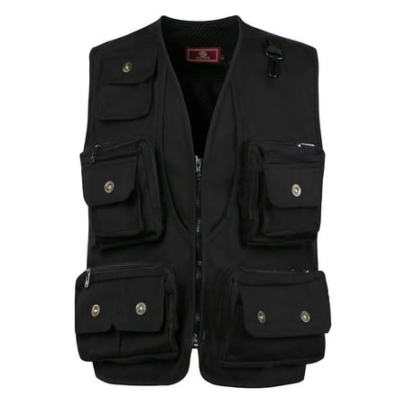 Puntoco Plus Size Coat Clearance Mens Gilet Waistcoat Multi Pocket Fishing Hunting Hiking Vest Waistcoat Jacket Black 12(XXL)