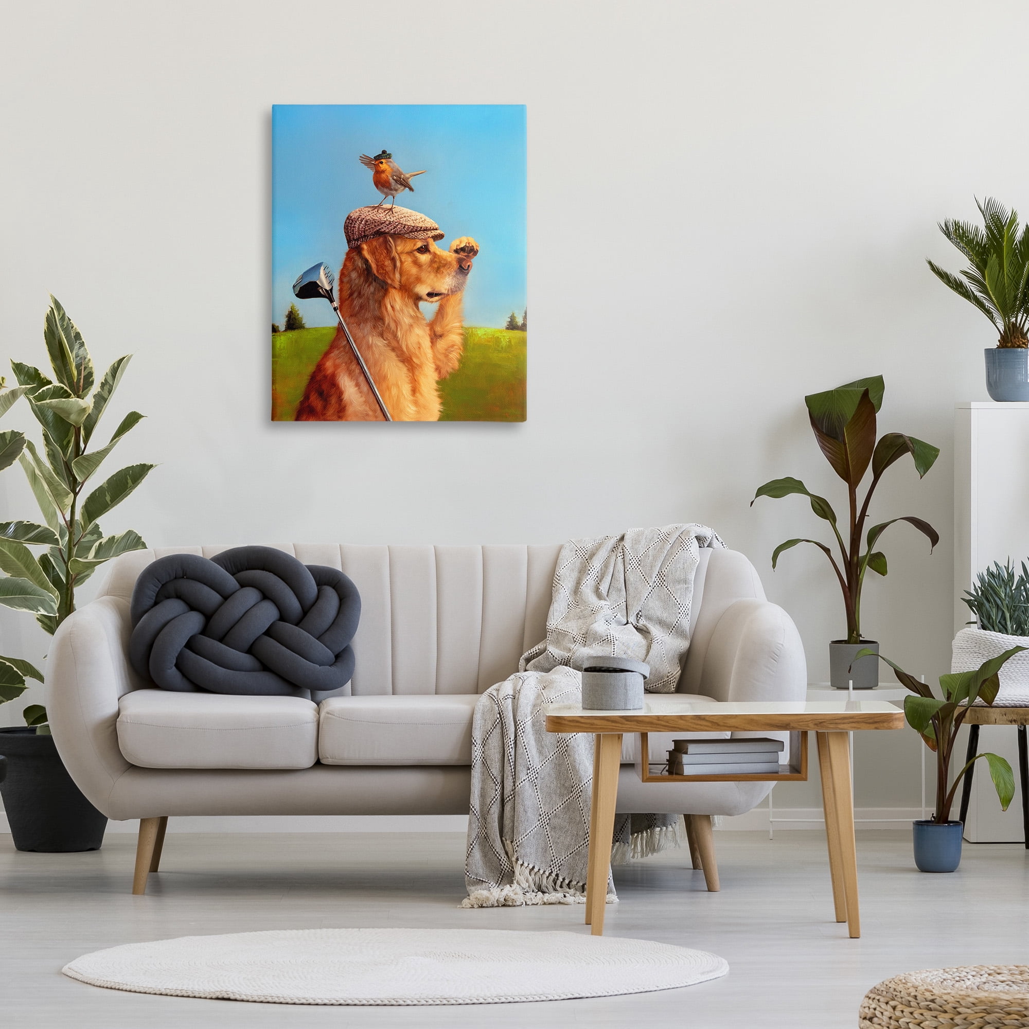 Stupell Industries Bird & Dog Golfing Animals & Insects Painting Gallery Wrapped Canvas Art Print Wall Art, 30 x 40