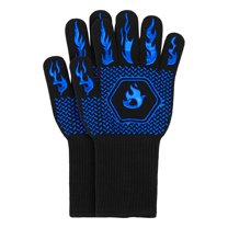 Unique Bargains Oven Mitts Heat-Resistant Cooking Gloves Blue Fire 12.6x5inch