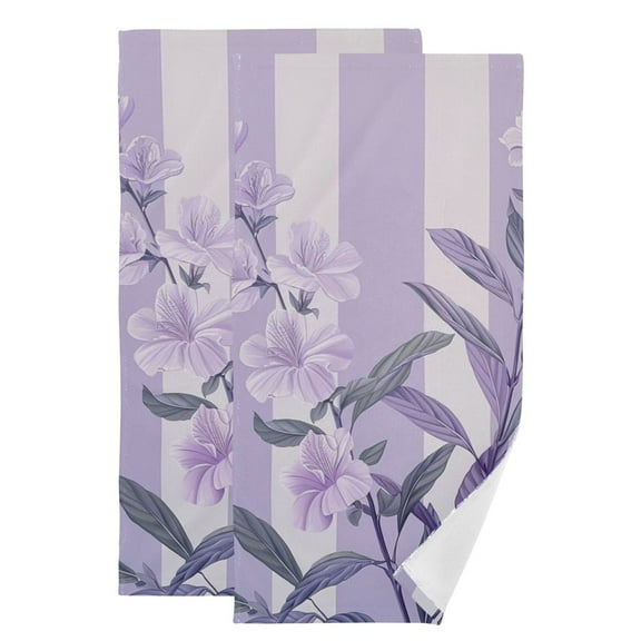 Lilac Leaves and Stripes Hand Towel Absorbent Bath Towels for Bathroom Sports Gym 28" x 14" Set of 2