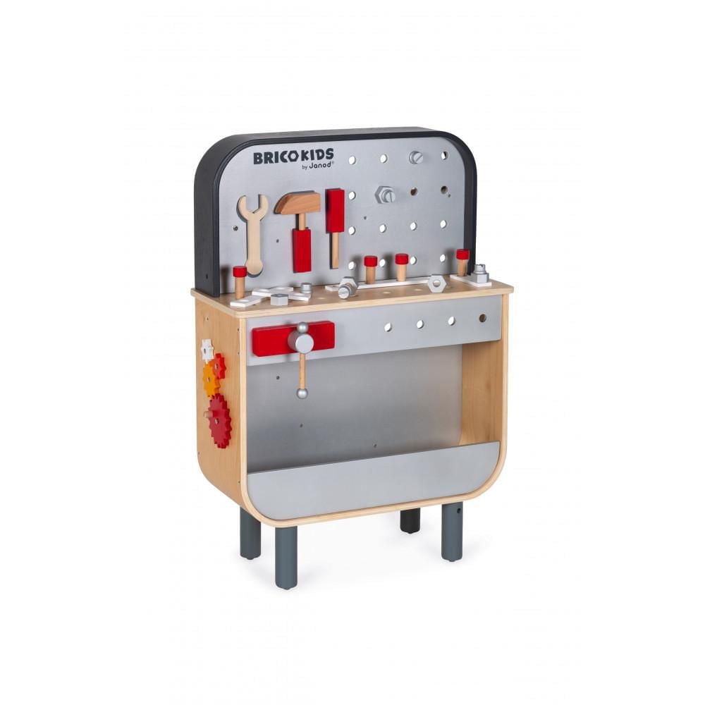 Janod - Brico'Kids - Reverso Workbench - 34 Wooden Accessories - Motor Skills Development Toy - Early-Learning  - Creative and Imaginative - For Toddlers - From 3 Years + - Multilingual - J06476.