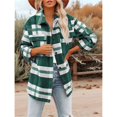 thumbnail image 4 of Chaqueta de Franela A Cuadros para Mujer, Ideal para Otoño Camisa de Larga con Botones y Bolsillos Laterales Verde S, 4 of 7