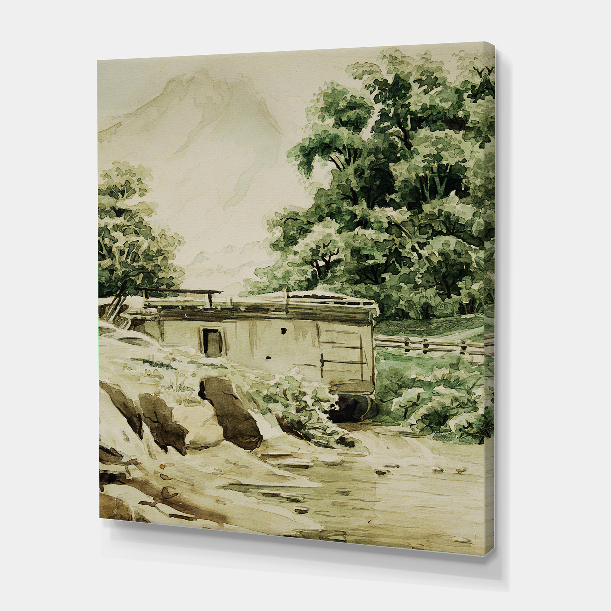 Designart ' Cabin In The Green Mountains ' Cabin & Lodge Canvas Wall Art Print