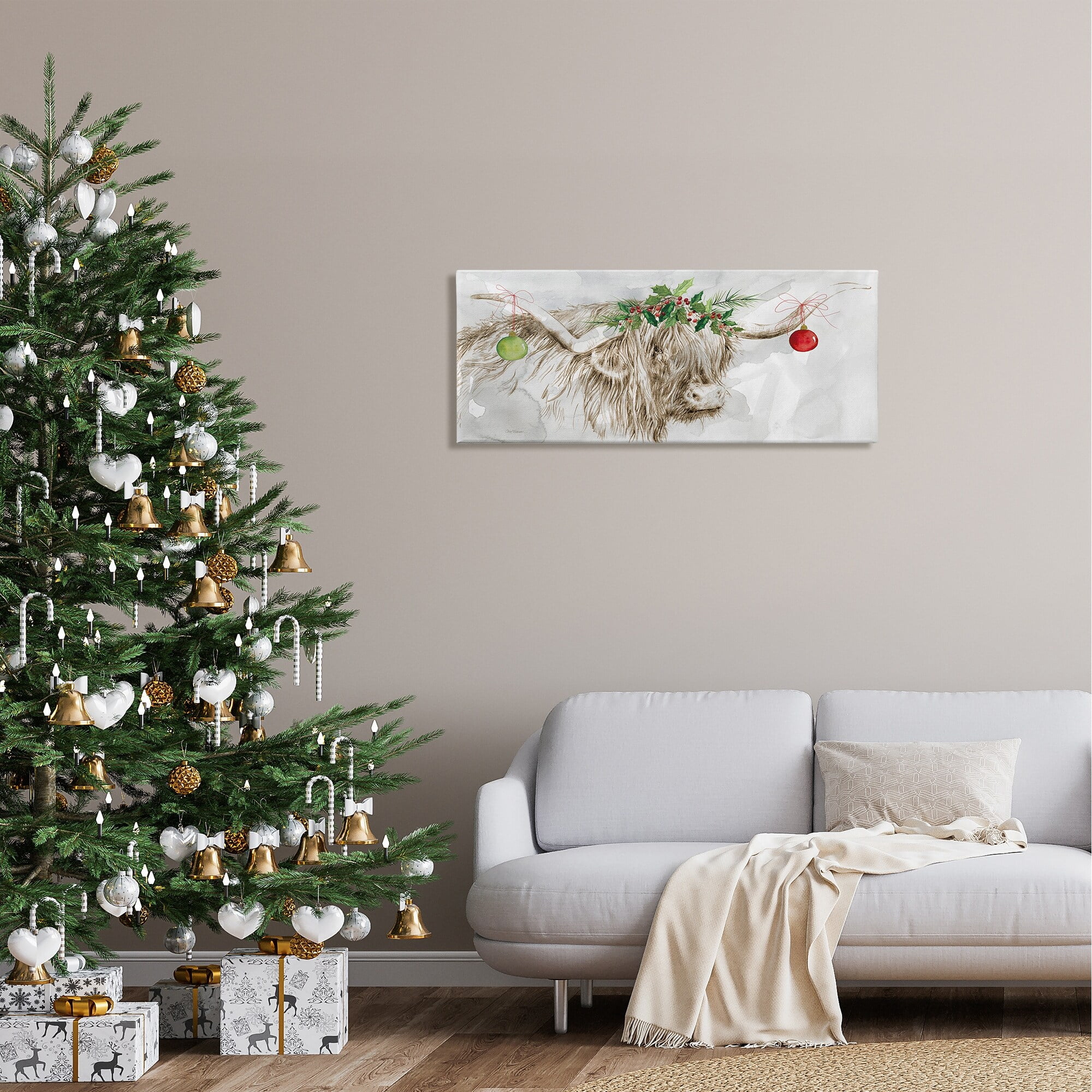 Stupell Industries Cattle with Christmas Ornaments Holiday Painting Gallery Wrapped Canvas Print Wall Art