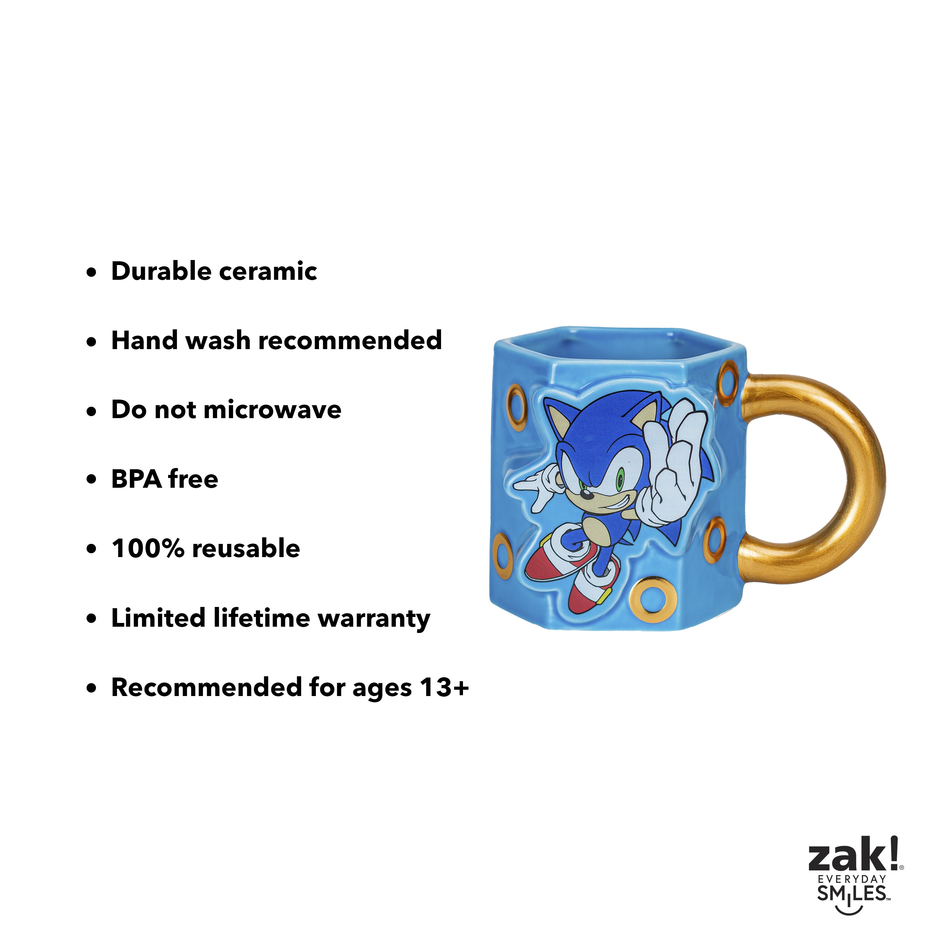 (2 pack) Zak Designs 16oz Sonic The Hedgehog Ceramic Sculpted Mug With Ring Handle