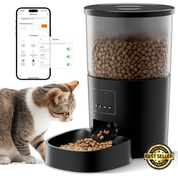 WiFi Cat Feeder w/ APP Control, Automatic Pet Food Dispenser, Timer, Dual Power
