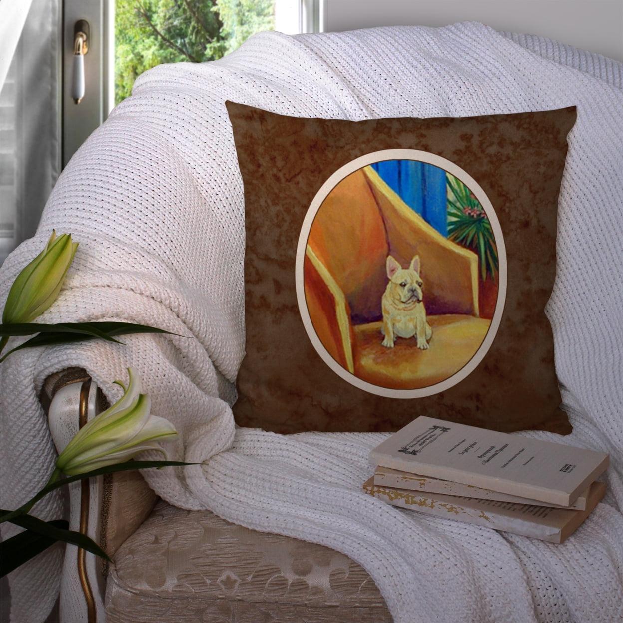 Carolines Treasures 7189PW1414 French Bulldog Couch Sitting Fabric Decorative Pillow 14Hx14W multicolor
