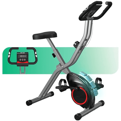 USLIM Foldable Exercise Bike for Home Workout, 16-Level Magnetic Resistance Stationary Bike, Compact Indoor Cycling Bike with LCD Monitor, Phone Holder, Adjustable Seat, 260 lb, for Apartments