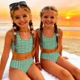 thumbnail image 5 of CCRFTGI Girls Swimsuits Size 6-7 Two Piece Sets Swim Vacation Girls Bikini Beach Holiday Bathing Suit Summer Cute Plaid Girls Fashion Swim Suit Kids Bikini Swimwear Army Green 3-4 Years, 5 of 9