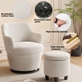 thumbnail image 5 of NEW 360°Swivel Accent Chair with Ottoman, Lounge Sofa with Nail Trim, Living Room Chairs, Bedroom Chair, Vanity Chair, Nursery Glider, Swivel Barrel Chair-Beige/White Accent Chair, 5 of 7