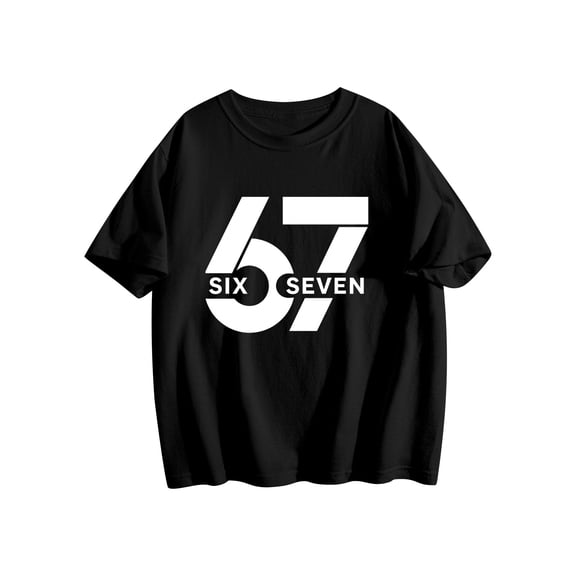 67 Funny Gesture Graphic Tees, Niogvi Six Seven T-Shirt Suitable For Boys Girls, Black 90cm