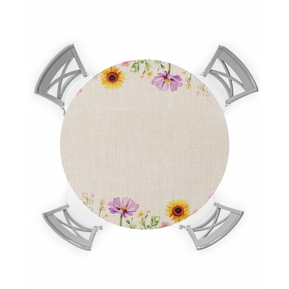nqOlkjepod Colorful Floral Round Tablecloth, Fitted Table Cover with Elastic for 36"-44" Round Tables, Farmhouse Sunflower Spring Pastoral Table Cloth Outdoor Dinning Party Waterproof Tablecloths