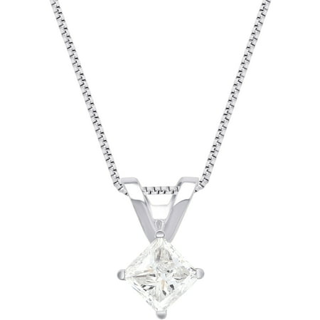 1/2 Carat T.W, 14K White Gold, IGL Certified Princess Diamond Pendant 18 Inch Chain