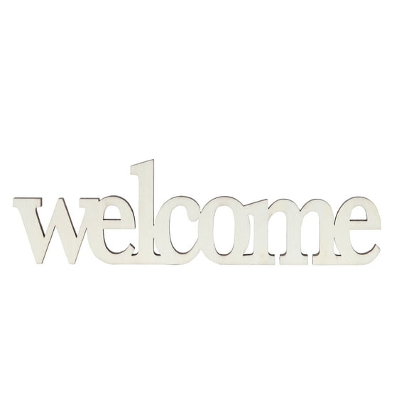 Plaid Unpainted Wood Surface Word, Welcome, 7"