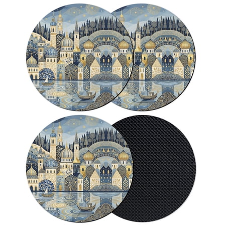 Mystical Castle Coasters Set of 4 Absorbent Coasters for Drinks Boat Stars Boho Ethnic Vintage Coaster for Desk Coffee Table Protection Home Decor House Warming Gifts 4
